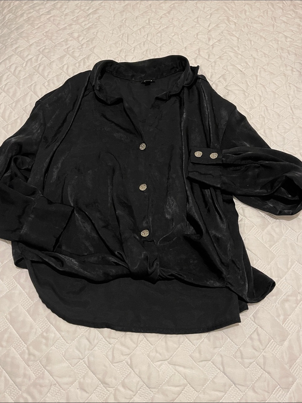 Express Black Satin Button-Font long sleeve